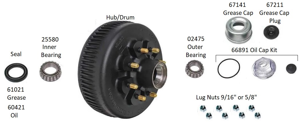 Dexter 8,000 lb. replacement hub and drums and components