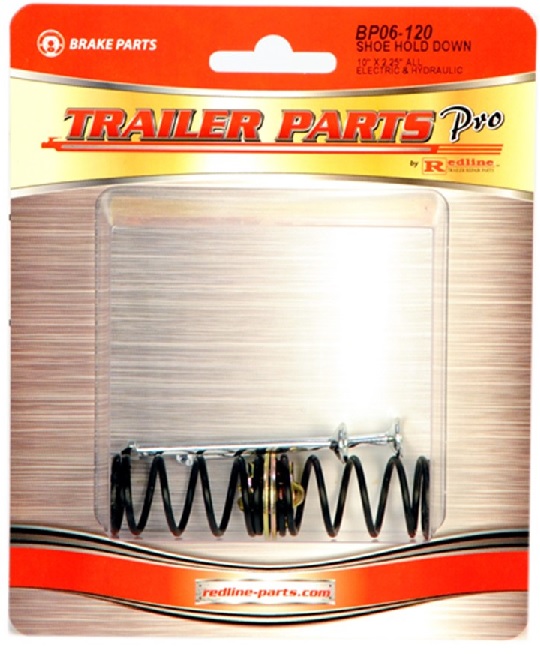 Shoe hold down kit for electric trailer brakes.