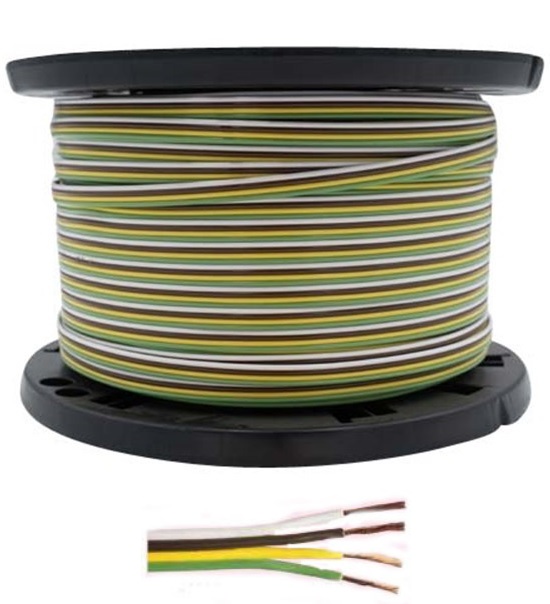 4 strand ribbon trailer wire, white, brown, green, yellow.