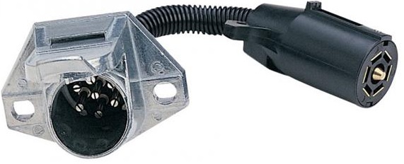 7 way flat blade rv plug to 7 way round pin plug adapter