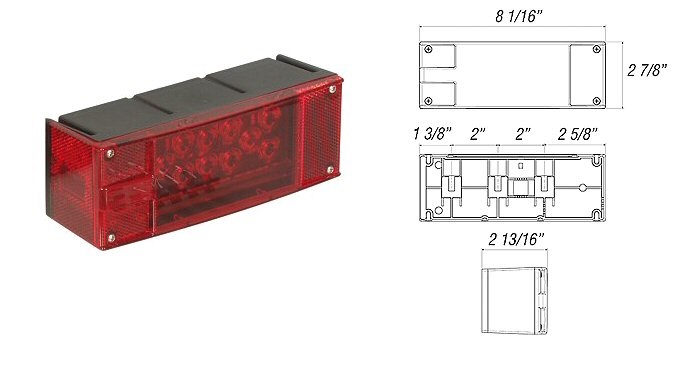 Rectangular low profile marine LED stop, turn, and tail light