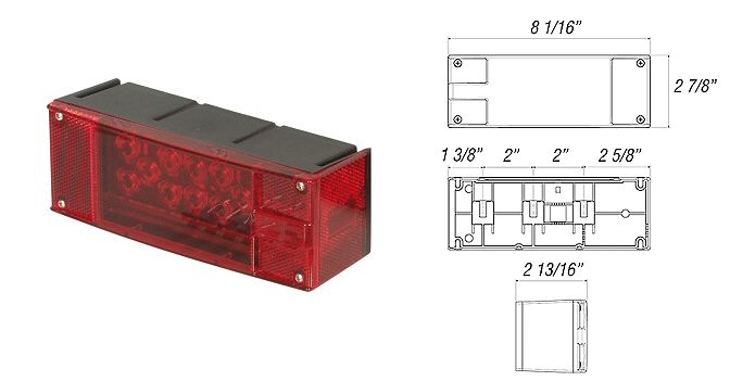 Rectangular low profile LED stop, turn, and tail light