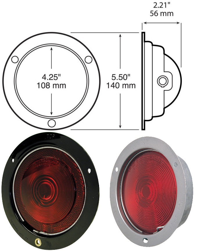Round trailer lights with replaceable incandescent bulbs
