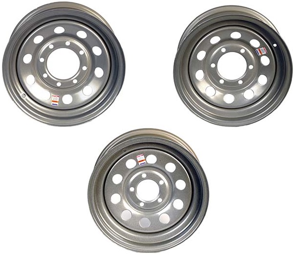 Silver modular steel trailer wheels