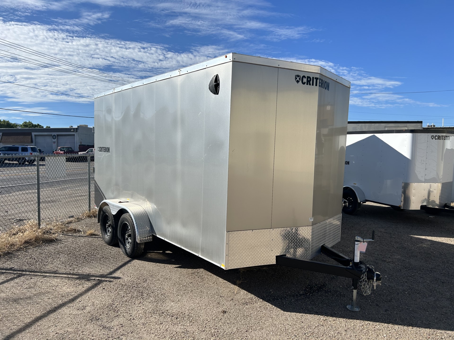 7' x 14' Criterion enclosed tandem axle cargo trailer with side x side package.